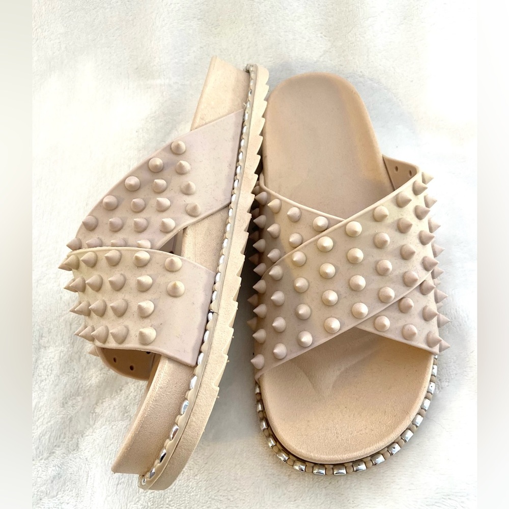 Studded slide crossover sandals